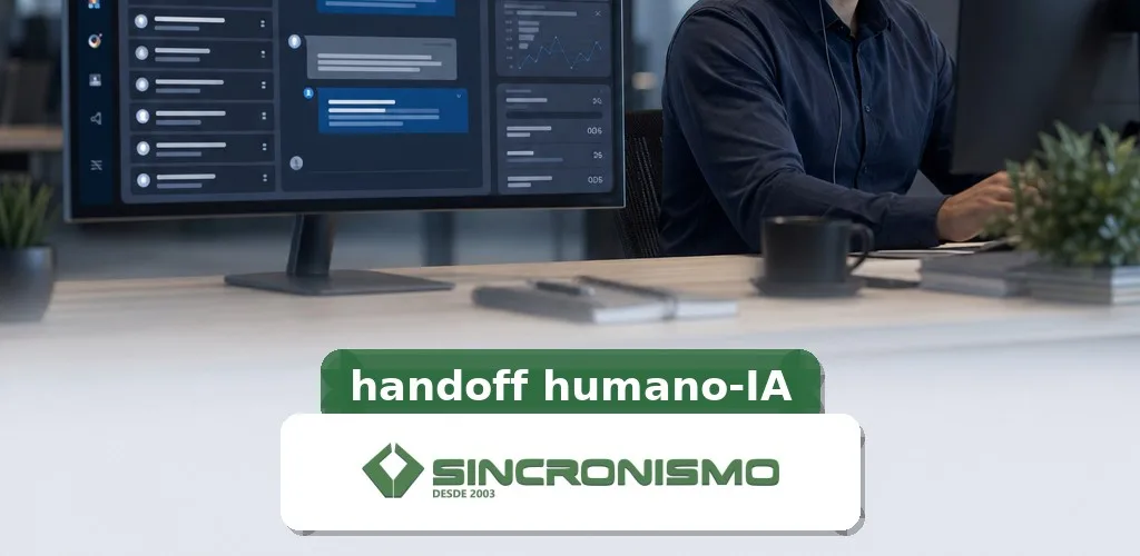 Imagem de destaque sobre handoff humano-IA com marca da Sincronismo