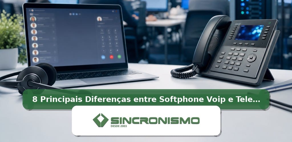 Imagem de destaque sobre 8 Principais Diferenças entre Softphone Voip e Telefone IP com marca da Sincronismo