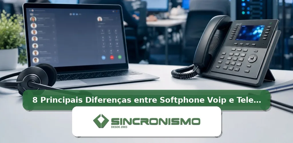 Imagem de destaque sobre 8 Principais Diferenças entre Softphone Voip e Telefone IP com marca da Sincronismo
