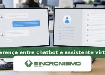 Imagem de destaque sobre diferença entre chatbot e assistente virtual com marca da Sincronismo