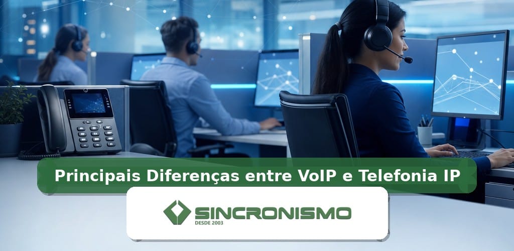 Imagem de destaque sobre Principais Diferenças entre VoIP e Telefonia IP com marca da Sincronismo