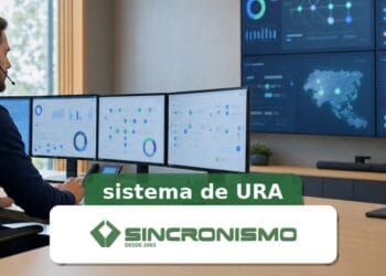 Imagem de destaque sobre sistema de URA com marca da Sincronismo