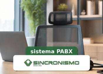 Imagem de destaque sobre sistema PABX com marca da Sincronismo