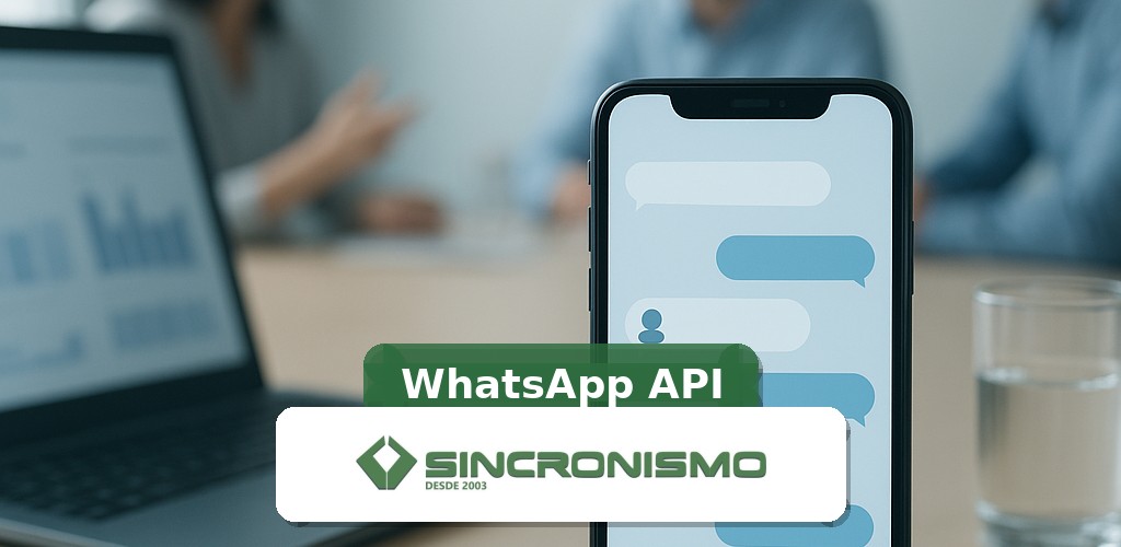 Imagem de destaque sobre WhatsApp API com marca da Sincronismo