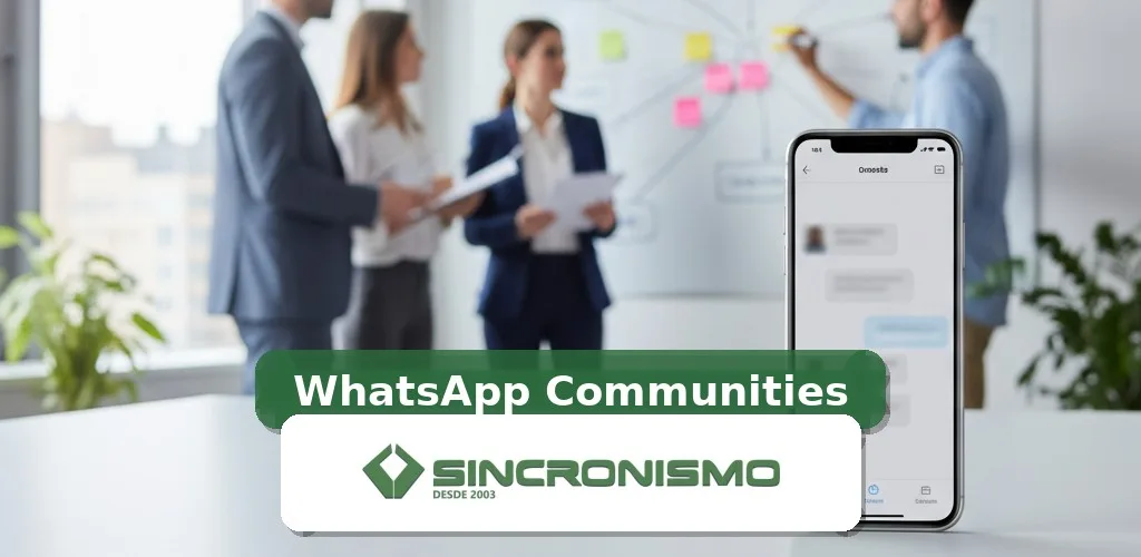 Imagem de destaque sobre WhatsApp Communities com marca da Sincronismo