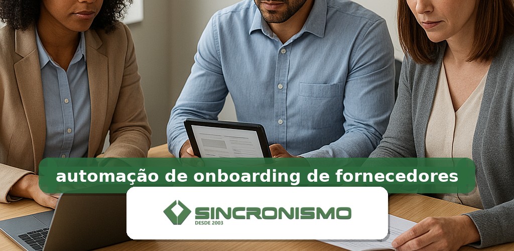 Imagem de destaque sobre automação de onboarding de fornecedores com marca da Sincronismo