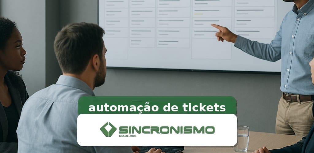 Imagem de destaque sobre automação de tickets com marca da Sincronismo