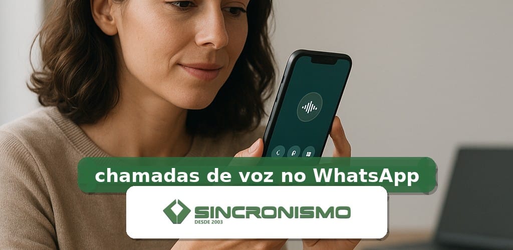 Imagem de destaque sobre chamadas de voz no WhatsApp com marca da Sincronismo