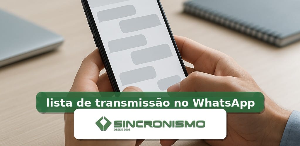 Imagem de destaque sobre lista de transmissão no WhatsApp com marca da Sincronismo