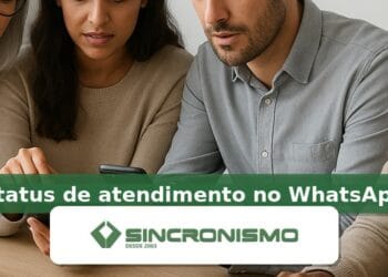 Imagem de destaque sobre status de atendimento no WhatsApp com marca da Sincronismo