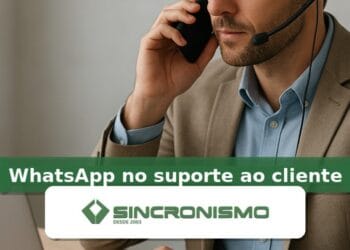 Imagem de destaque sobre WhatsApp no suporte ao cliente com marca da Sincronismo