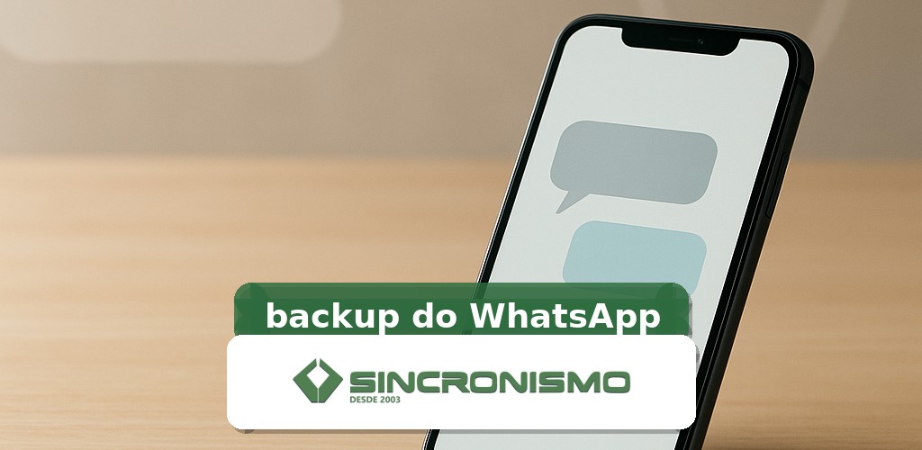 Imagem de destaque sobre backup do WhatsApp com marca da Sincronismo