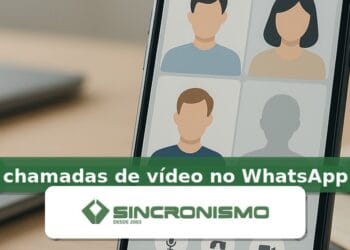 Imagem de destaque sobre chamadas de vídeo no WhatsApp com marca da Sincronismo