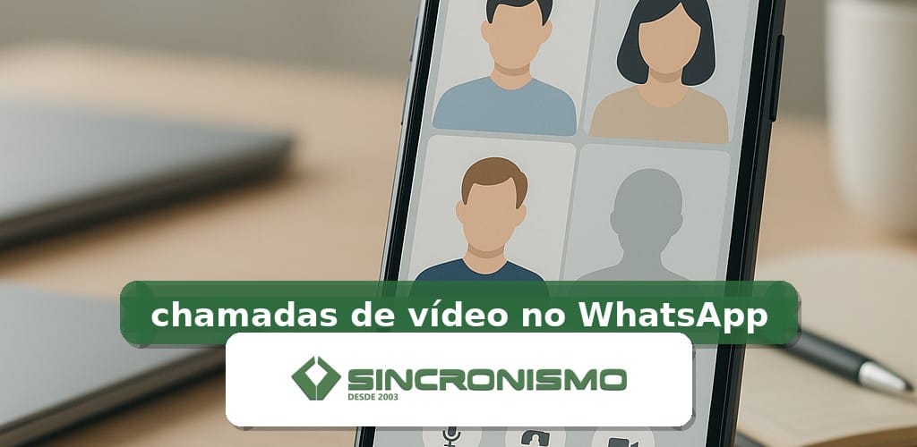 Imagem de destaque sobre chamadas de vídeo no WhatsApp com marca da Sincronismo