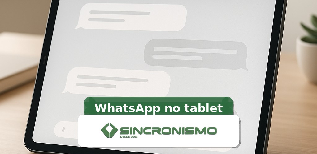 Imagem de destaque sobre WhatsApp no tablet com marca da Sincronismo