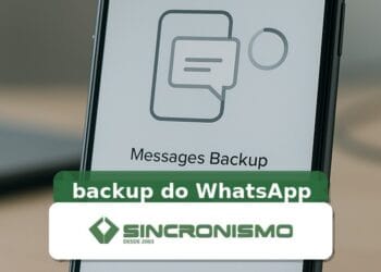 Imagem de destaque sobre backup do WhatsApp com marca da Sincronismo