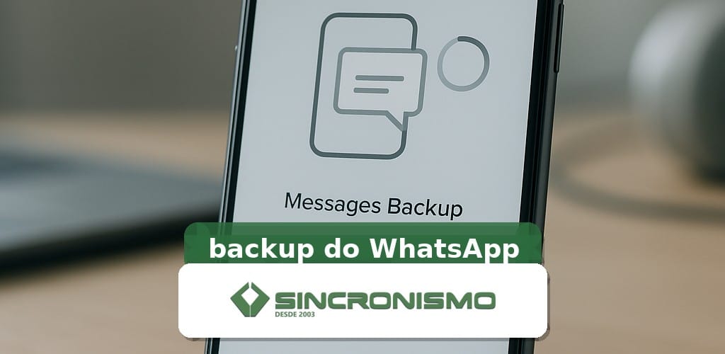 Imagem de destaque sobre backup do WhatsApp com marca da Sincronismo
