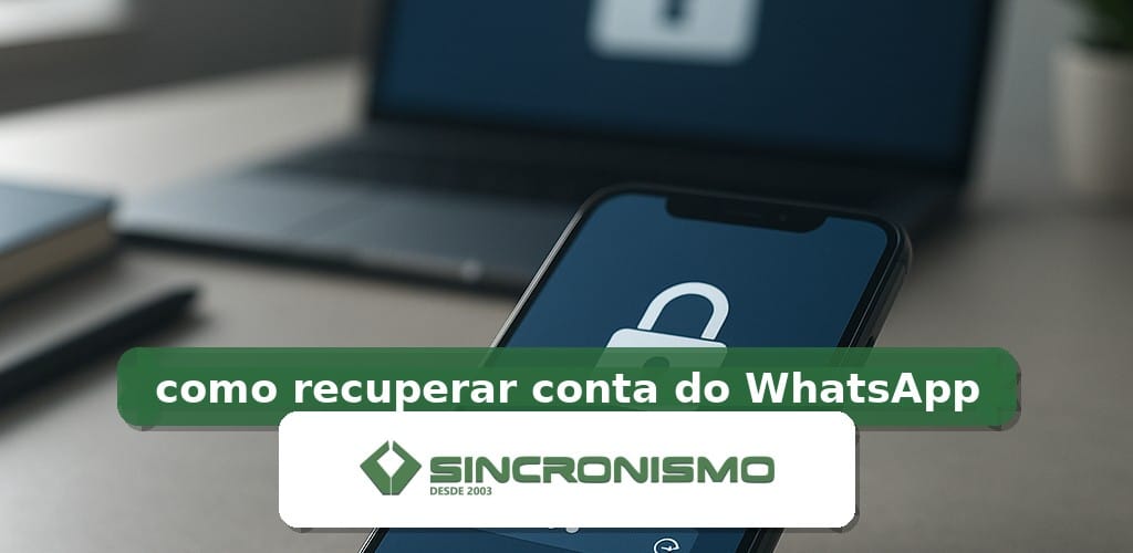Imagem de destaque sobre como recuperar conta do WhatsApp com marca da Sincronismo