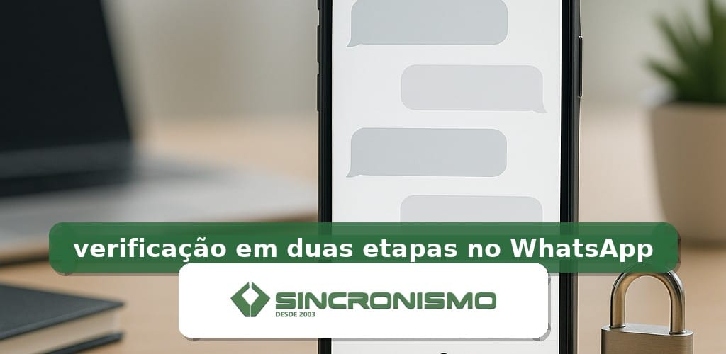 Imagem de destaque sobre verificação em duas etapas no WhatsApp com marca da Sincronismo