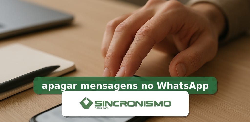Imagem de destaque sobre apagar mensagens no WhatsApp com marca da Sincronismo