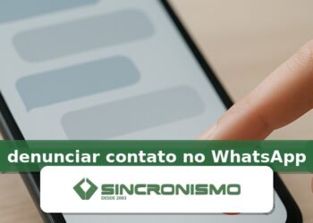 Imagem de destaque sobre denunciar contato no WhatsApp com marca da Sincronismo