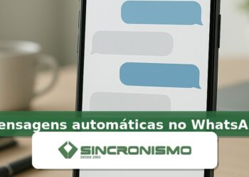 Imagem de destaque sobre mensagens automáticas no WhatsApp com marca da Sincronismo