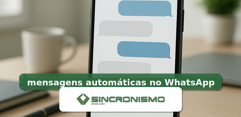 Imagem de destaque sobre mensagens automáticas no WhatsApp com marca da Sincronismo
