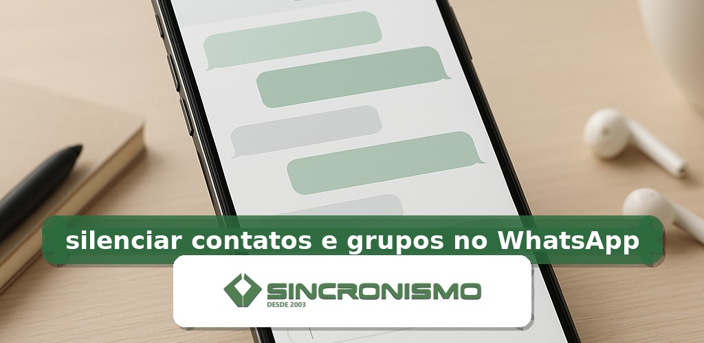 Imagem de destaque sobre silenciar contatos e grupos no WhatsApp com marca da Sincronismo