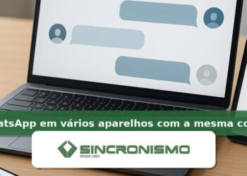 Imagem de destaque sobre WhatsApp em vários aparelhos com a mesma conta com marca da Sincronismo